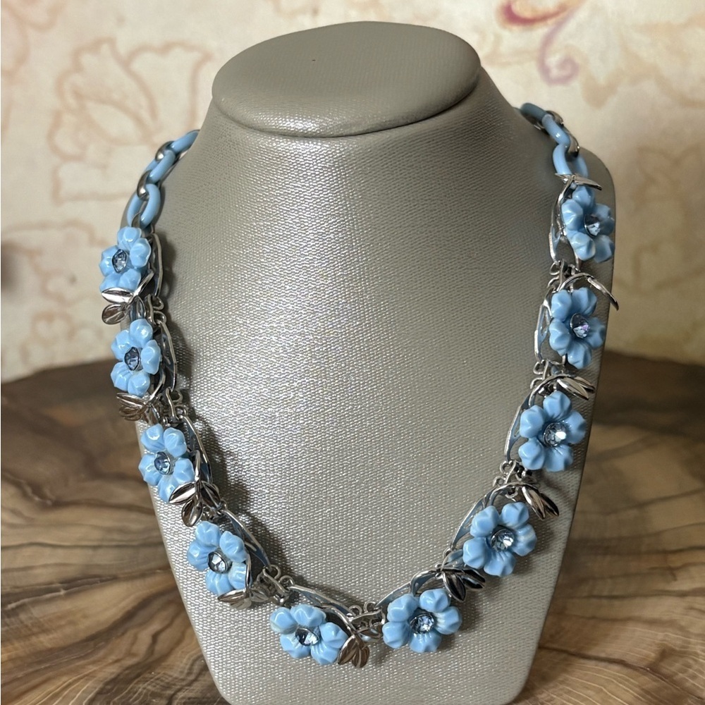 Blue Flowers Silver Vintage Choker Necklace